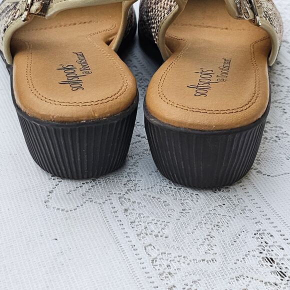Softspots Womens 9.5 M Slingback Heels Tan Black Snake Print Wedge - Picture 5 of 6